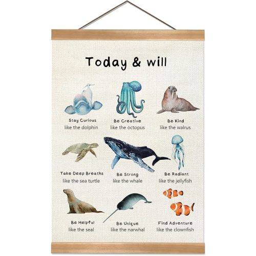 ZTGDA Sea Creatures Poster Hanger Frame, Funny Sea Conch Wall Art Decor, Ocean Lovers Gifts, Conch Starfish Wall Art for Bedroom Living Room Decor, Ocean Theme Hanging Banner Decor (today&will)