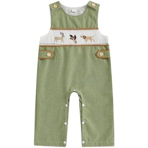 Karuedoo Newborn Baby Boy Summer Clothes Animal Embroidery Plaid Sleeveless Romper Jumpsuit Overall Bodysuit One-Piece Outfit