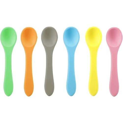 PandaEar 6 Pack Silicone Baby Spoon | First Stage Infant Soft Spoons for Kids Toddlers Children | BPA Free Baby Self Feeding Utensils Training Spoons Great Gift Set for Baby Led Weaning Ages 3 Months