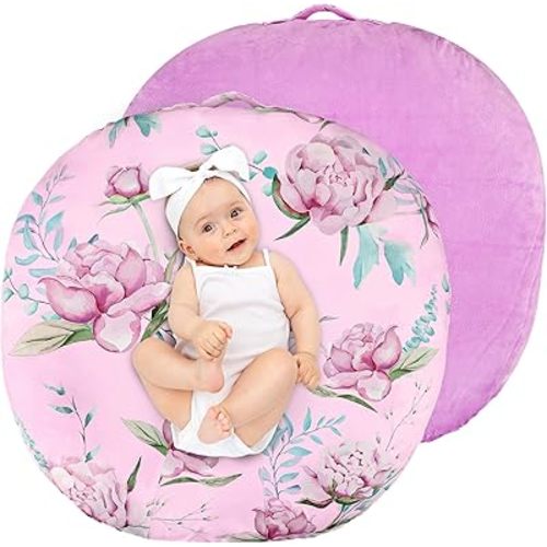 DILIMI Newborn Lounger Cover, Soft Comfortable Baby Lounger Cover, 1 Pack Reversible Removable Slipover for Infant Lounger Pillow, Purple Floral (Lounger not Included)