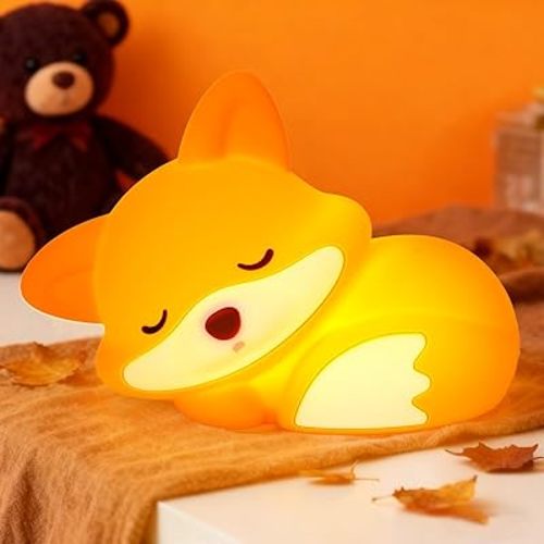 Amaredom Fox Night Light, Cute Fox Lamp, Silicone Dimmable Nursery Nightlight, Rechargeable LED Bedside Lamp with 20 Minutes Timer & Tap Control for Bedrooms, Living Room