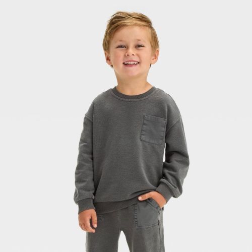 Toddler Boys' French Terry Crewneck Sweatshirt - Cat & Jack™ Charcoal Gray 2t
