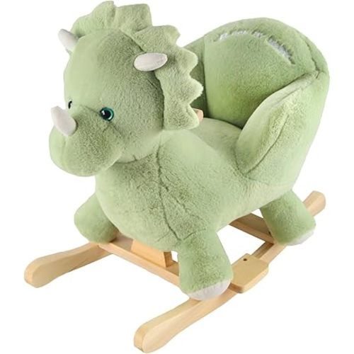Rocking Horse Green Dinosaur with Chair, Plush Stuffed Animal Rocker, Baby Rocker with Sweet Music, Wooden Rocking Horse Baby Animal Rocker,CPC Certified