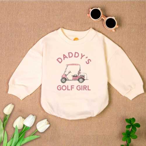 Daddy's Golf Girl Romper Sweatshirt, Cute Baby Golf Outfit, Baby Girl Golf Bodysuit,Toddler Golf Pullover,Daddy and Me Babywear,Newborn Gift