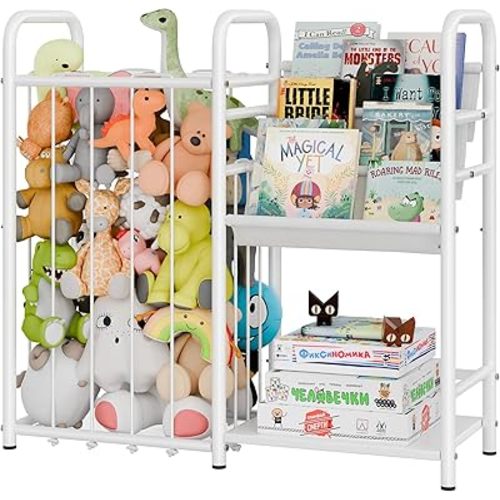 GRANNY SAYS 3 Tier Kids Bookshelf and Toy Storage, Stuffed Animal Storage with Kids Bookshelf, Kids Toy Storage Organizer with Elastic Cord, Book Shelf for Kids Rooms, Nursery, Playroom, Bedroom