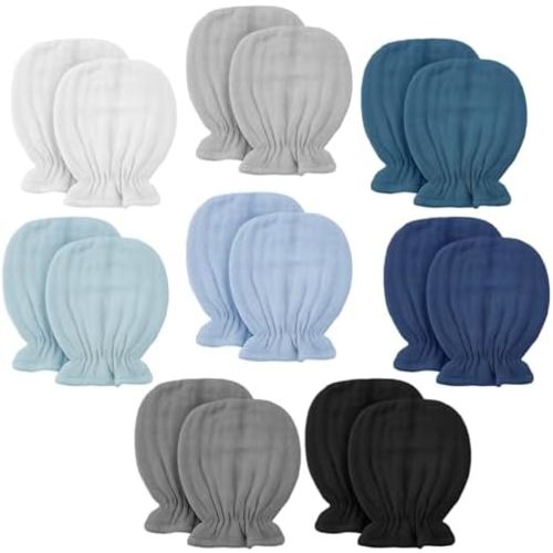 8 Pairs Newborn Baby Muslin Mittens 0-6 Months No Scratch Elastic Wrist Soft Breathable Gloves Bulk Cotton for Infant