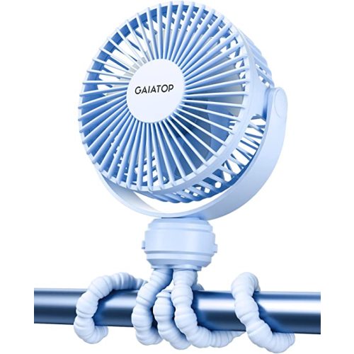 Gaiatop Mini Portable Stroller Fan, Battery Operated Small Clip on, Detachable 3 Speed Rechargeable, 360° Rotate Flexible Tripod Better Cooling for Car Seat Crib Treadmill Travel Blue
