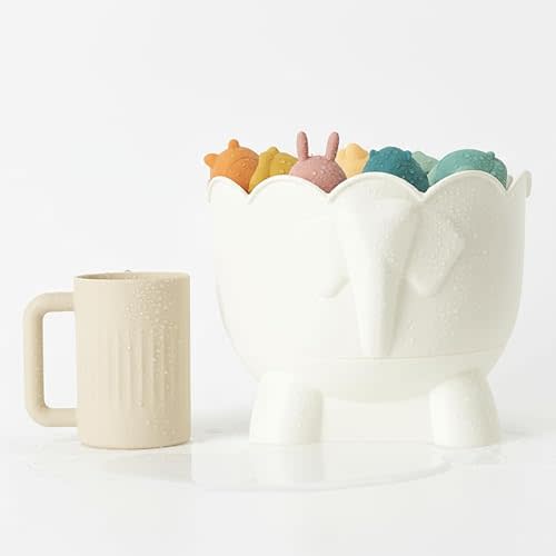 Bath Toy Storage - 2 Piece Baby Bathtub Toy Holder With Removable Base For Draining - 1 Silicone rinse cup Drying -Bathroom Toy Organizer for Baby Bath toys Outside Tube (Bath Buddy Toy Storage)