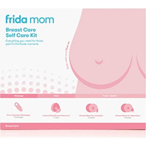 Frida Mom Breast Care Self Care Kit - 2-in-1 Lactation Massager, Instant Heat Breast Warmers, Breast Mask for Hydration, Breast Mask for Lactation - 9 Piece Set