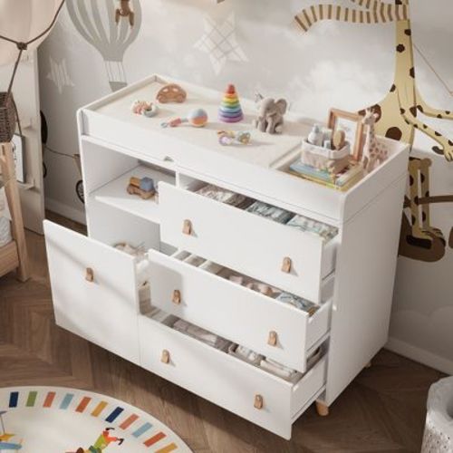 FUFU&GAGA White Changing Table: Spacious Drawers & Shelves, Organize Baby Essentials Effortlessly