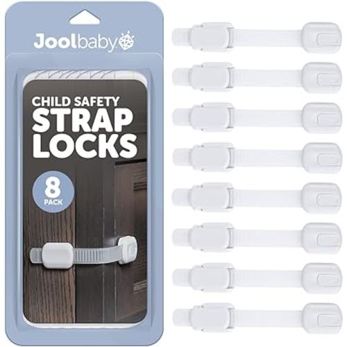 Child Safety Strap Locks (8 Pack) Baby Proof Cabinets, Drawers, Fridge, Toilet & Trash Cans – 3M Adhesive Childproof Locks – Jool Baby
