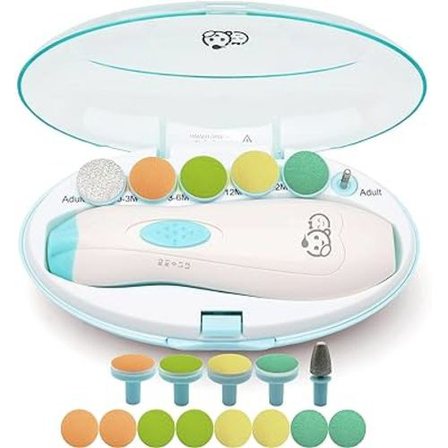 Royal Angels Baby Nail Trimmer 21 in 1, Safe Electric Baby Nail Buffer, Extra 13 Replacement Tools, Baby Nail Kit, Baby Nail Clippers, Newborn Toddler Toes and Fingernails, Trim and Polish (WhiteBlue)