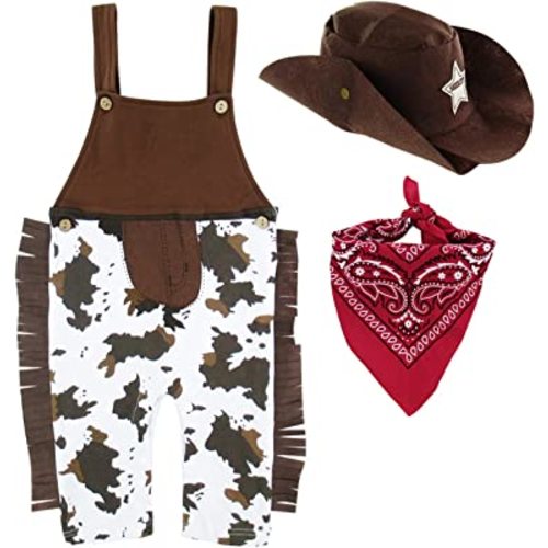 A&J DESIGN Baby Boys' Western Cowboy Romper Sets with Scarf and Hat