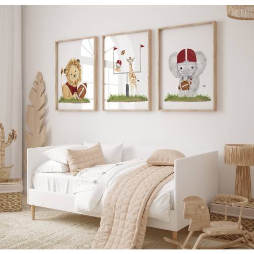 Football Nursery Print Set, Safari nursery wall decor, football wall art, Sport Nursery Decor, Football  Animals Sport Safari Baby Shower