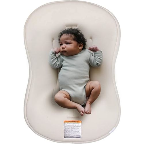 Snuggle Me® Baby Lounger Curve (0-6 Months) - Premium Organic Cotton with Foam Core, Machine-Washable Cover, Buttery-Soft & Breathable Infant Lounger with Travel Bag (30 in x 20 in x 1.9 in) - Natural
