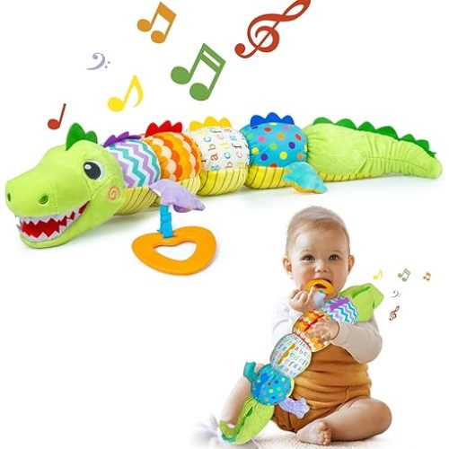 Baby Toys 0-6 Months, Infant Musical Toys with Rattles, Crinkle, Newborn Tummy Time Gift Toys for 3 7 8 9 10 12 Months Boys & Girls Caterpillar(Alligator)
