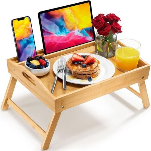 Large Bed Table Tray With Folding Legs, Laptop Holder And Handles - Breakfast Tray Bamboo Bed Tray For Eating Food Trays - Homeitusa