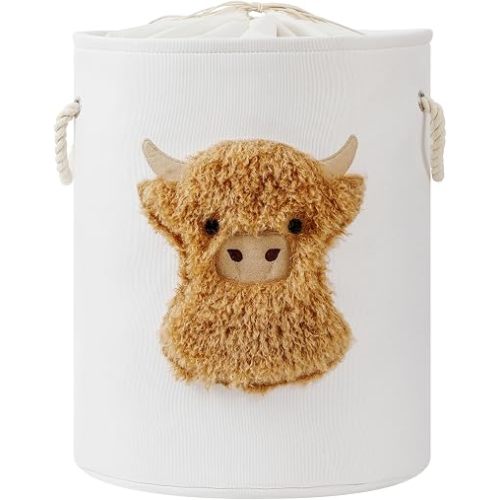 Kids Laundry Basket Baby Hamper for Nursery, 58L Large Dirty Clothes Hampers with Drawstring Closure, Highland Cow Baby Stuff Storage Basket, Stuffed Animal Storage Basket Canvas Toy Laundry Hamper