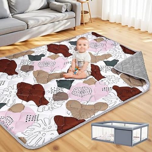 65x50 Playpen Mat for Baby Crawling: Large Baby Play Mat for Kids Infants, Toddler, Soft Non-Slip & Washable Baby Floor mat, Foldable Playmat for Indoor & Outdoor, Boho Design