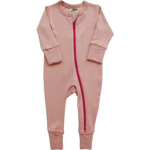 PARADE Organic Essential Basic '2-Way' Zipper Romper - Long Sleeve - 3-6M with mitts - Dusty Pink