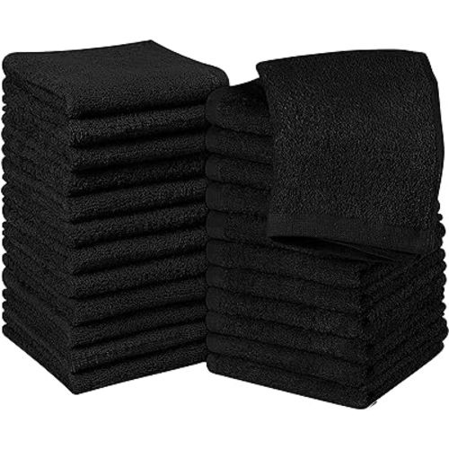 Utopia Towels 24 Pack Cotton Washcloths Set - 100% Ring Spun Cotton, Premium Quality Flannel Face Cloths, Highly Absorbent and Soft Feel Fingertip Towels (Black)