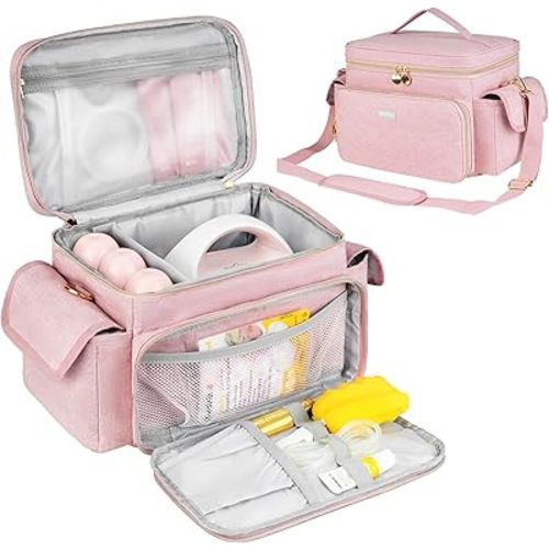 Breast Pump Bag Compatible with Spectra S1 and S2, Breast Pumping Travel Storage Bag for Pumping Essentials and Accessories, Pink