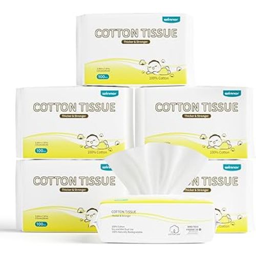 Winner 100% USDA Biobased Dry Wipes, 600 Count Ultra Soft Cotton Face Towels, Wet and Dry Use, Unscented and Hypoallergenic, Baby Necessities for Diaper Changes, Meals, and On-the-go Cleanup