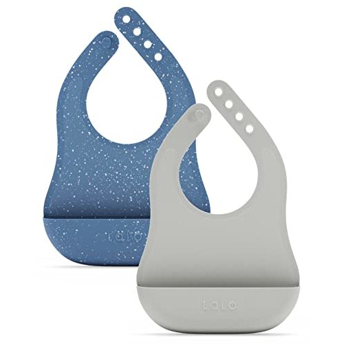 Lalo The Bib - Waterproof, Non-Toxic Silicone Baby Bib with Adjustable Neck Band & Silicone Food Pouch Catcher, Set of 2
