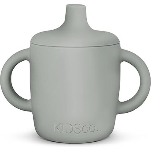 Silicone Sippy Cup and Training Cup for Baby 6 months+ Soft Spout and Handles Unbreakable Easy Grip for Babies 6-12 months and Toddlers 1-3 years 5oz/150ml (Grey Mist)