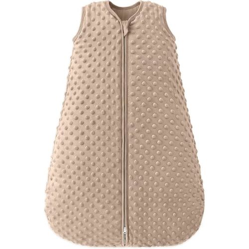 Fleece Baby Sleep Sack 6-12 Months 2.5 Tog with Plush Dots, Winter Baby Wearable Blanket for Infant Toddler Sleeping Sack 2-Way Zipper Warm Sleep Sack, Coffee