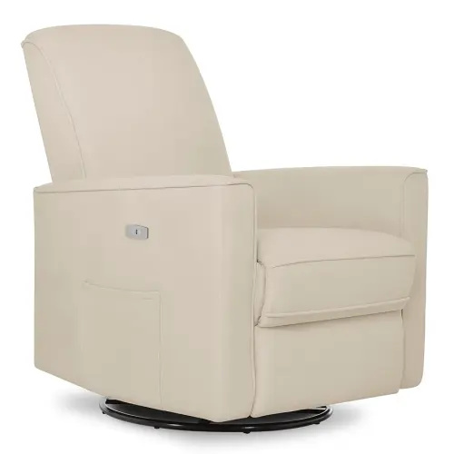Evolur Harlow Upholstered Power Glider Recliner with USB Charging – Rocking & 360° Swivel with Smooth Glide – Greenguard Gold & FSC Certified – Modern Nursery and Living Room Chair in Light Sand