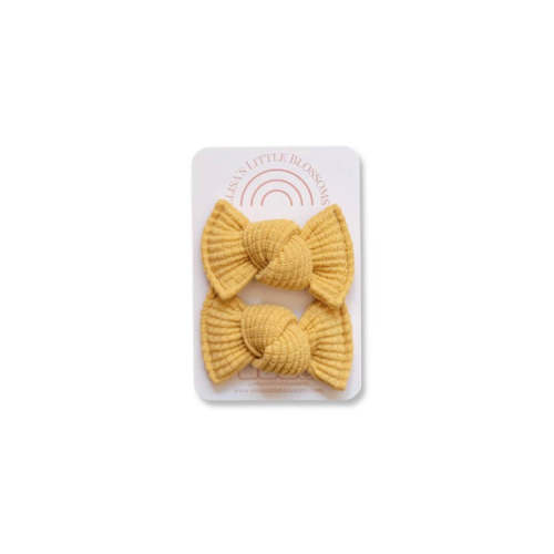 Knot Bow Pigtail Set - Organic Waffle // Mustard