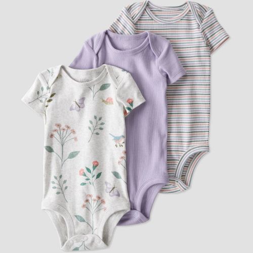 little Planet By Carter's Baby 3pk Botanical Rain Bodysuit - Purple/Beige, Size: Newborn