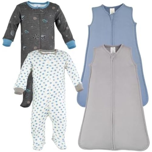 4Pc Comfy Cozy Set - 2 Sleep Sack & 2 Footed Pajamas, Super Soft Baby Clothes, Sleepwear Set