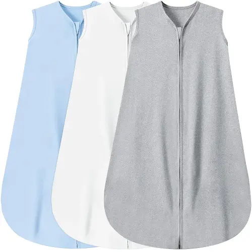 3 Pack Baby Sleep Sack 12-18 Months 100% Rayon Cotton Baby Sleeping Bag 2-Way Zipper Toddler Wearable Blankets Comfy Stretchy Thin Sleep Sacks TOG 0.3