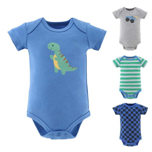 The Peanutshell Bodysuit Pack with Truck Dino Design for Baby Boys 3-6 Months, 4-Pack