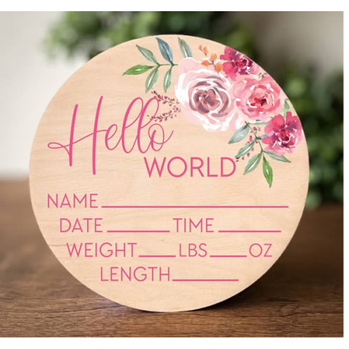 Hello World Sign for Newborn Baby Birth Stat Sign Floral Baby Sign for Hospital Baby Name Sign Pregnancy Announcement Photo Prop Crib & Nursery Decor Gift for New Mom Baby Shower Yippee Daisy