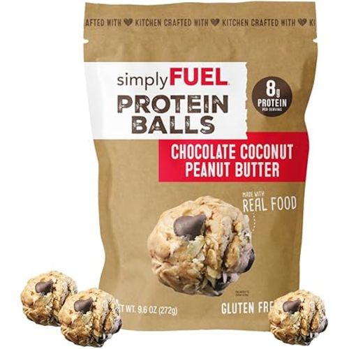 simplyFUEL Whole Food Protein Balls with Probiotics - Chocolate Coconut Peanut Butter Snacks - 8g Protein Snack - Gluten Free Energy Balls