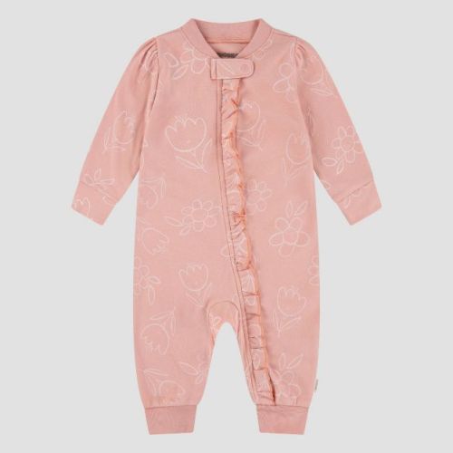Huggies Baby Girls' Floral Romper - Pink Newborn: Organic Cotton, Lightweight Knit, Long Sleeve, Button Down