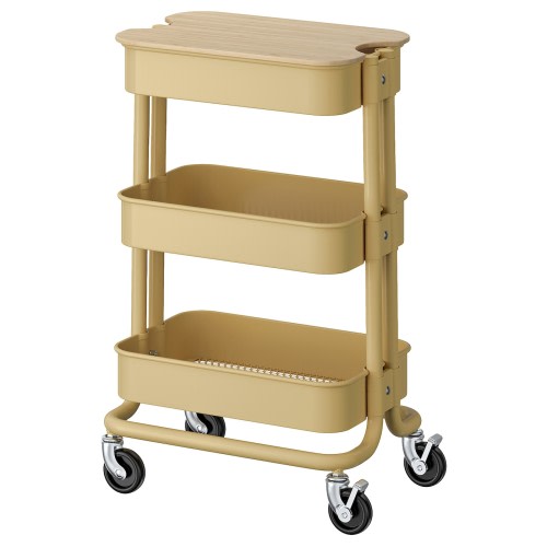 RÅSKOG / NORRÅVA Trolley with lid - beige-yellow 11x15x24 "