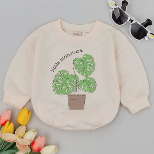 Little Monstera Baby Romper, Monstera Plant Bodysuit, Funny Plant Baby Clothes, Pregnancy Reveal, Newborn, Plant Baby Shower, Tropical Baby