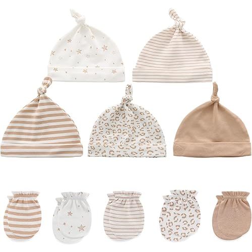 Baby Hat and Mittens Set Newborn Baby Hats Caps for Baby Boys Girls 0-6 Months 100% Cotton