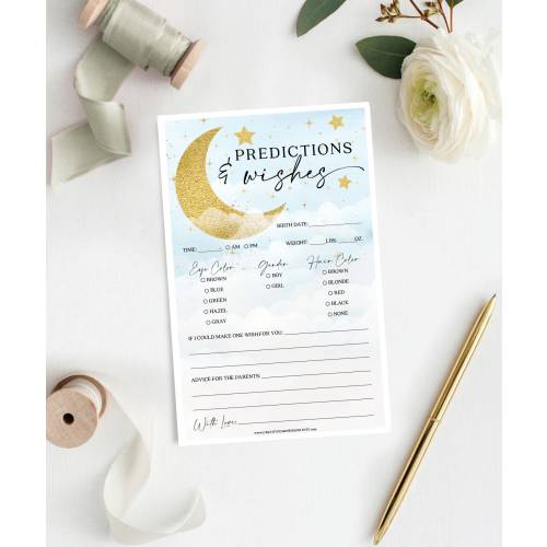 Baby Predictions, Boy, Wishes for Baby, Baby Shower Game, Predictions for Baby, Printable Game, Over The Moon, Celestial, Blue Clouds