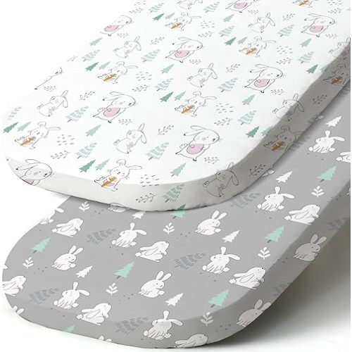 Stretch Fitted Bassinet Sheet Set BROLEX 2 Pack Cradle Sheets for Bassinet Pad/Mattress,Unisex Boys Girls,Ultra Soft,Pink-Bellied Rabbit