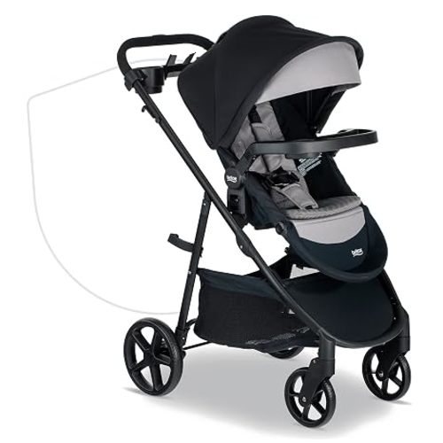 Britax Brook+ Modular Baby Stroller, Ultra-Lightweight Infant and Toddler Stroller with SafeWash Insert and 4 Ways to Stroll, Graphite Onyx | Infant Car Seat Compatible, Lightweight Frame and 1-Step Fold, Includes Parent and Child Trays and SafeWash Seat