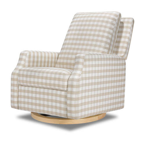 Crewe Recliner & Swivel Glider - Tan Gingham with Light Wood Base