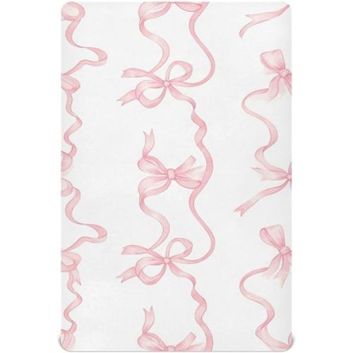 Watercolor Bows Crib Sheets for Boys Girls Pack N Play Sheet Soft Breathable Mini Crib Sheets 39" x 27"