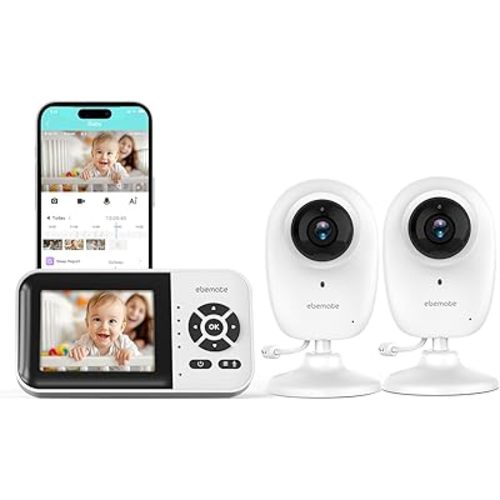 ebemate WiFi Video Baby Monitor with 2 Camera,2.8" Display with 1500Ft Long Range,WiFi On/Off,1080P No Glow Night Vision,2-Way Talk Baby Cam Monitoring EBS28-2