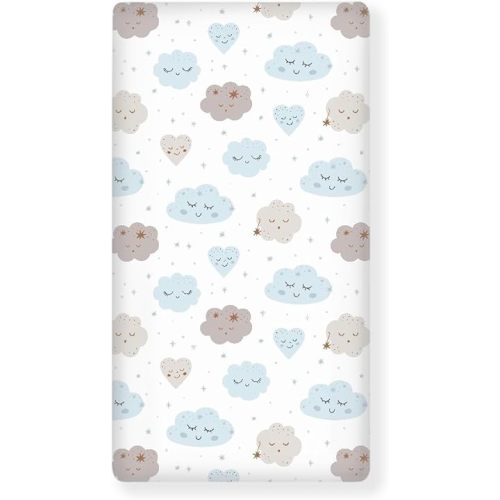 Clouds Baby Crib Sheets for Boys Girls Cute Fitted Crib Sheet for Standard Crib and Toddler Mattress Smile Cloud Baby Mattress Sheets Toddler Bed Sheet 52x28x8 in