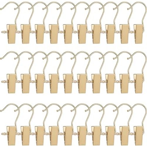 BEWISHOME 50 PCS Boot Hangers for Closet, Laundry Hooks with Clips,Heavy Duty Boot Clips for Haning,Space Saving Portable Travel Clothes Pins, Jeans, Socks, Towel, Gold FYC50G
